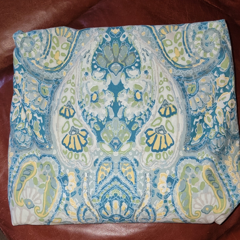 Pottery Barn Duvet Cover Queen/Full Cotton Blue Green Yellow "Rosalie"